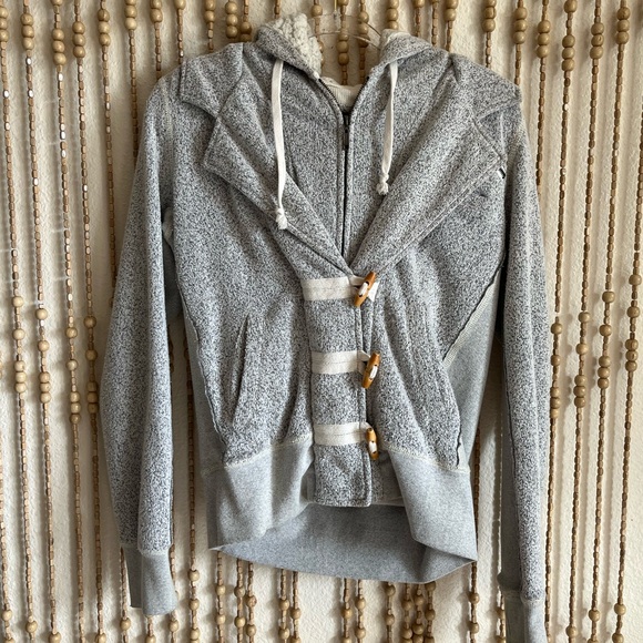 Hurley Zumiez 2000s y2k Skate Gray Toggle Sherpa Zip Hoodie Long Sleeve Jacket - Picture 1 of 5
